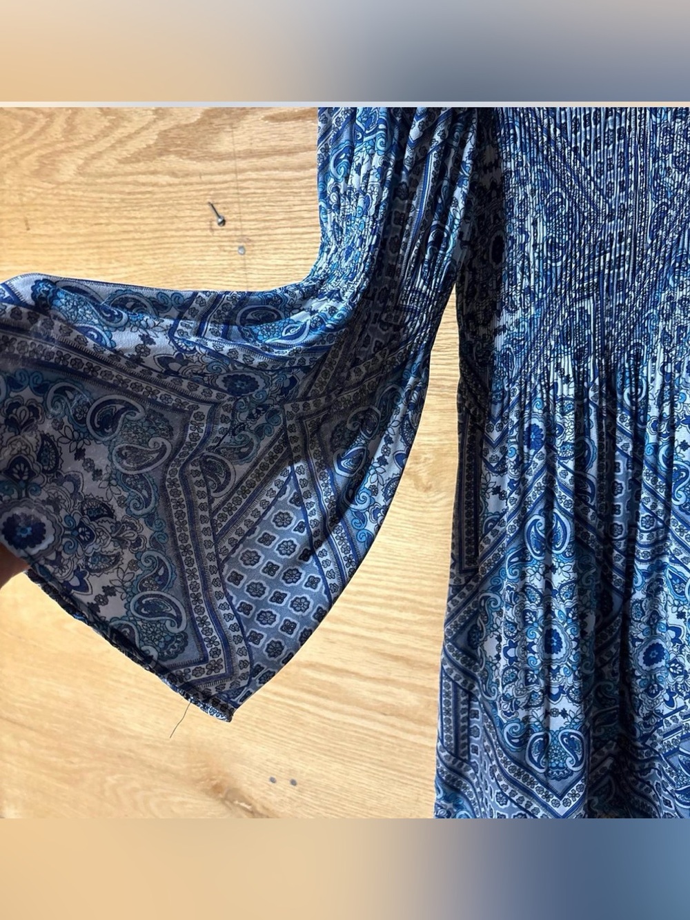 Floral & Ivy Boho Blue Paisley Women's Top - Picture 2 of 6